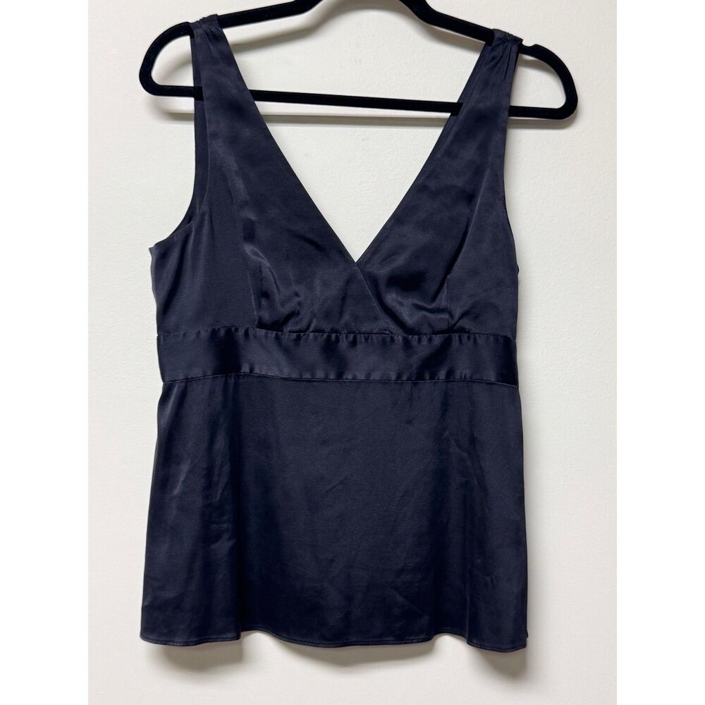THEORY Talullah Black Silk Blend Double V Shell/Tank, Sz M